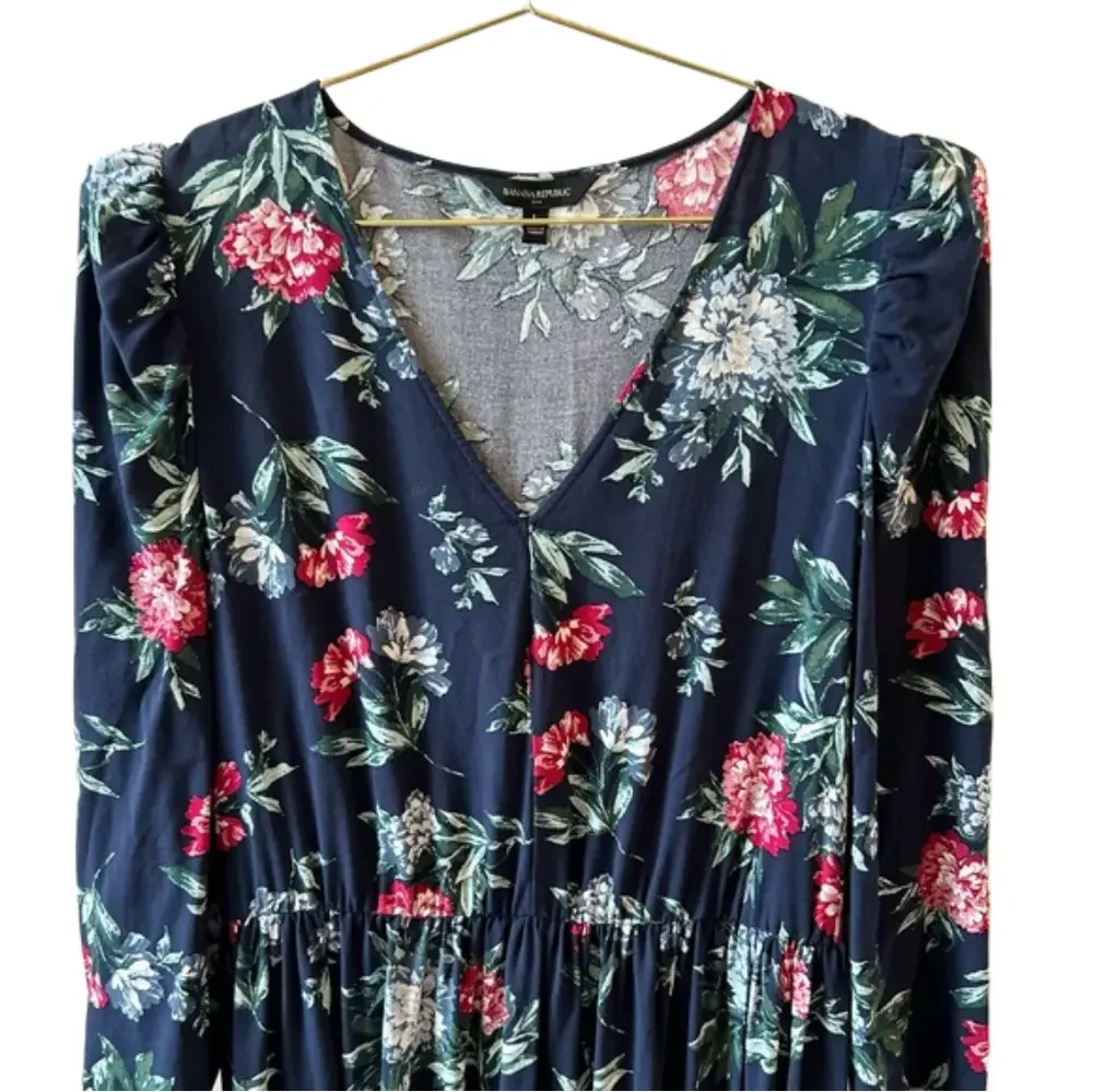 Banana Republic Factory Size Large Puff Long Sleeve Floral Midi Dress Women’s